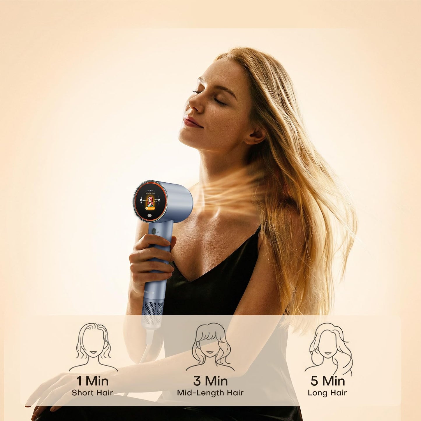 High Speed Hair Dryer, Ultra-Fast Drying, Ionic Blow Dryer with 110,000RPM Brushless Motor, Billion Plasma Ions Best in Frizz Control, Low Noise and Smart LCD Display for All Hair Types
