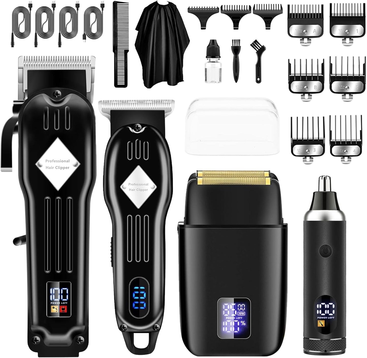 Professional Hair Clippers for Men - Cordless Electric Foil Shaver & Beard Trimmer Kit | Rechargeable Fade Clippers Set