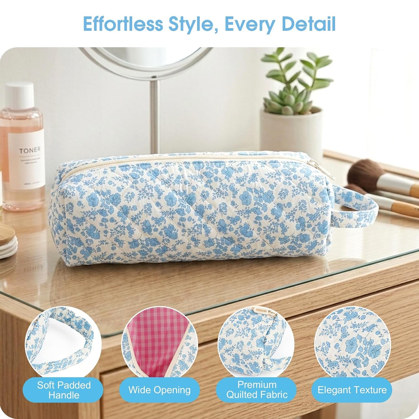 Hair Tools Travel Bag - Compact Case for Dyson Airwrap & Shark Flexstyle | 14" Portable Organizer in Blue Flower