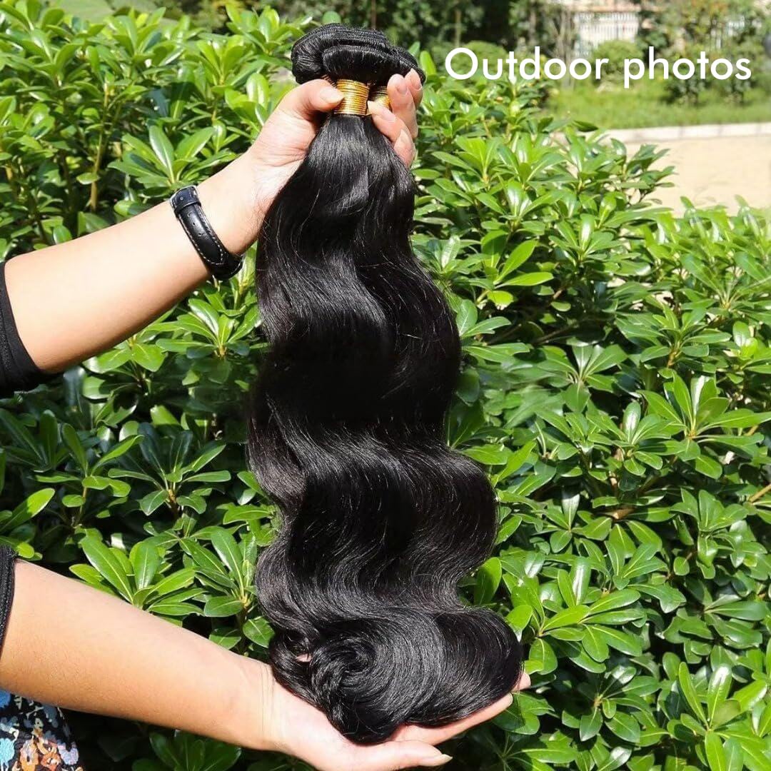 Human Hair Bundles Body Wave Human Hair Weave 3 Bundles 16 18 20 Inch 100% Unprocessed Brazilian Virgin Human Hair Extensions Quick Weave for Black Women Natural Black