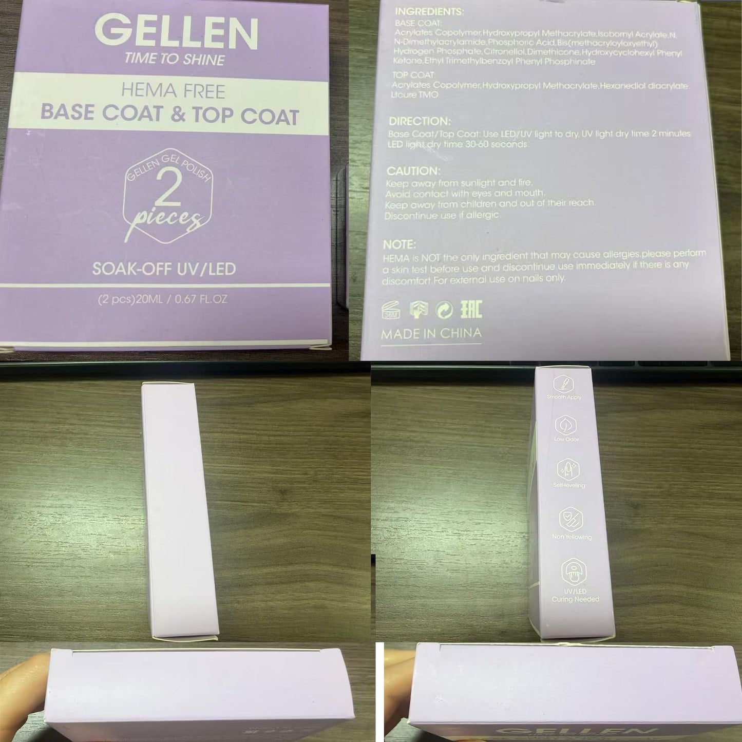 GELLEN 20ml Gel Base and Top Coat, Hema-Free Glossy Top Coat and Base Coat for Gel Nail Polish, No Wipe Soak Off Curing Needed Clear Nail Polish, Easy DIY Manicure Set