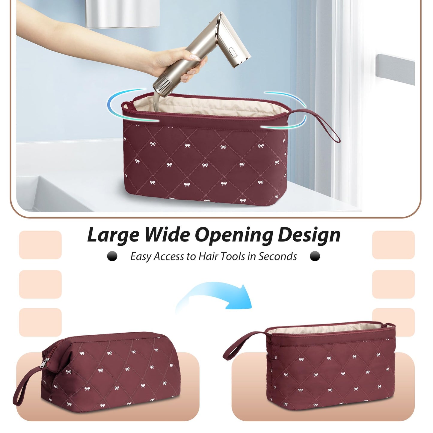 Linpr Shark Flex Style Case, Travel Hair Dryer Bag Compatible with Dyson Airwrap, Quilted Hair Tool Organizer Bag for Women, Portable Carrying Case for Flat Curling Iron Accessories (Red)