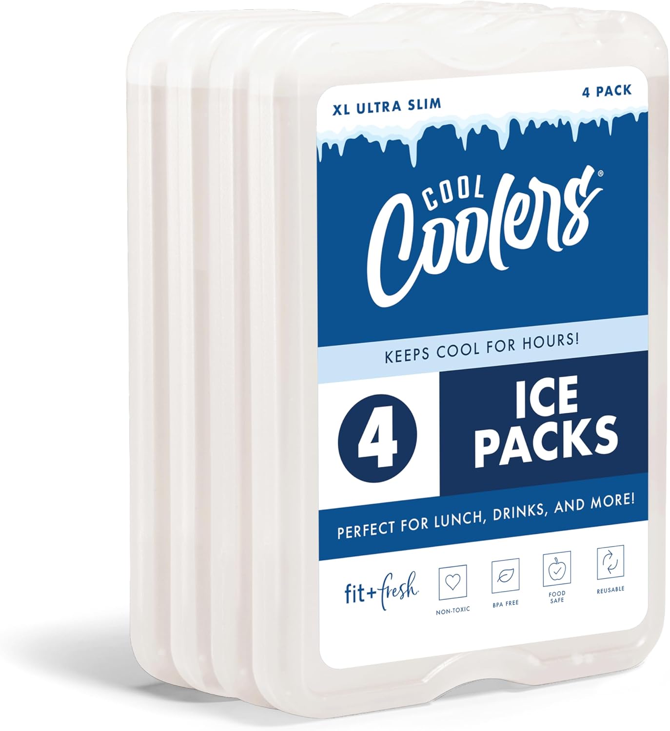 XL Slim Ice Packs - Quick Freeze Reusable Ice Packs for Lunch Boxes & Coolers | 4 Pack