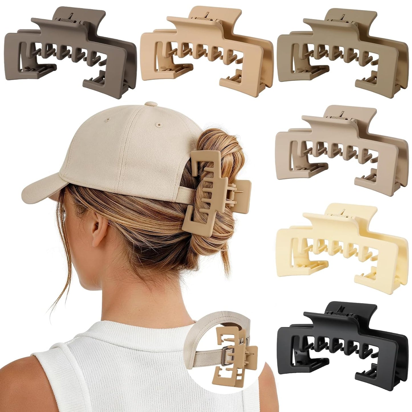 Hat Claw Clips for Women - 6 Pcs Non-Slip Clips for Baseball & Trucker Hats | 4.1 Inch, Muted Pastel