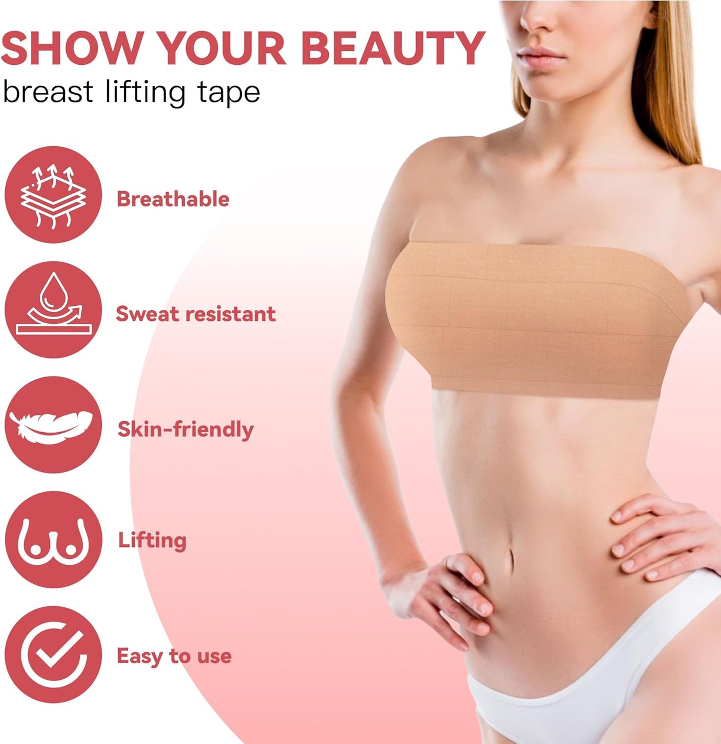 Boob Tape for Breast Lift - 2 Pcs Invisible Body Tape with 10 Pasties | Beige Color