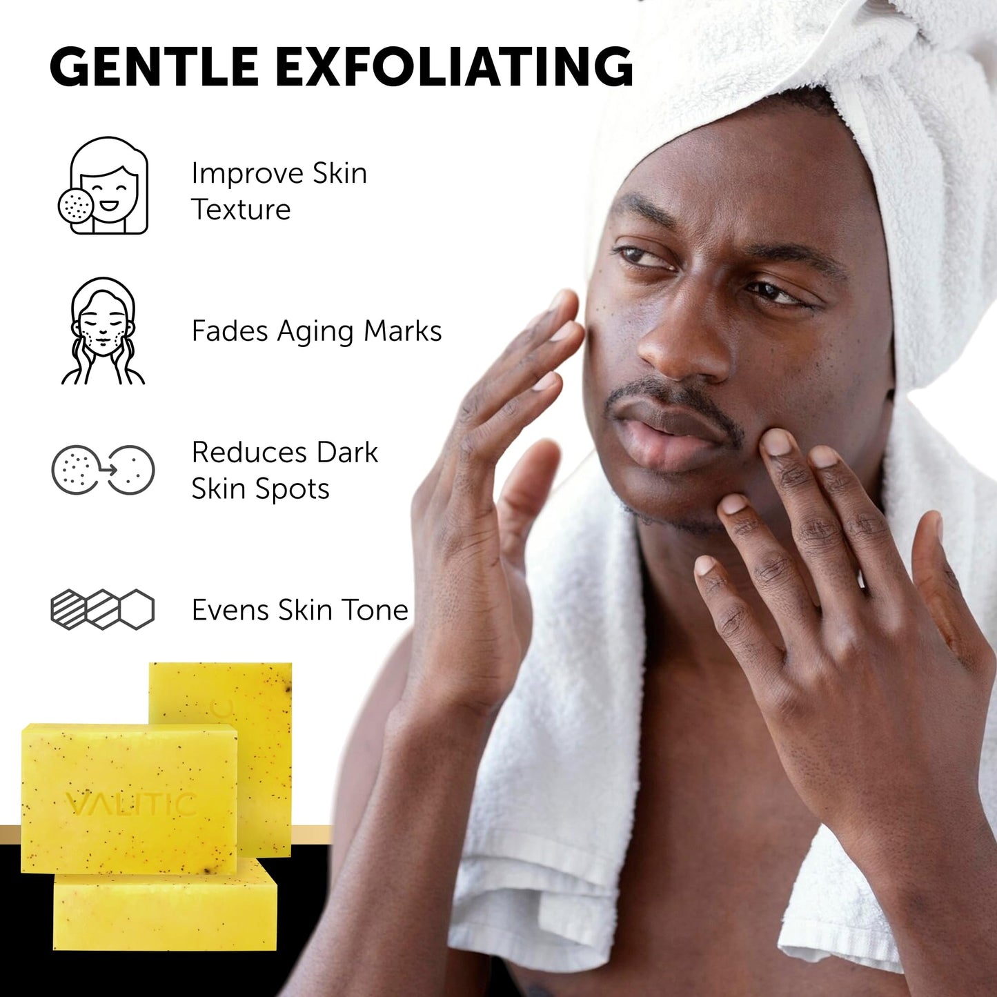 VALITIC Lemon Turmeric Soap for Dark Spots - Kojic Acid Soap for Face and Body - Exfoliating Bar for Brightening, Skin Tone Corrector with Retinol, Vitamin C, Collagen and Hyaluronic Acid - 1 Pack
