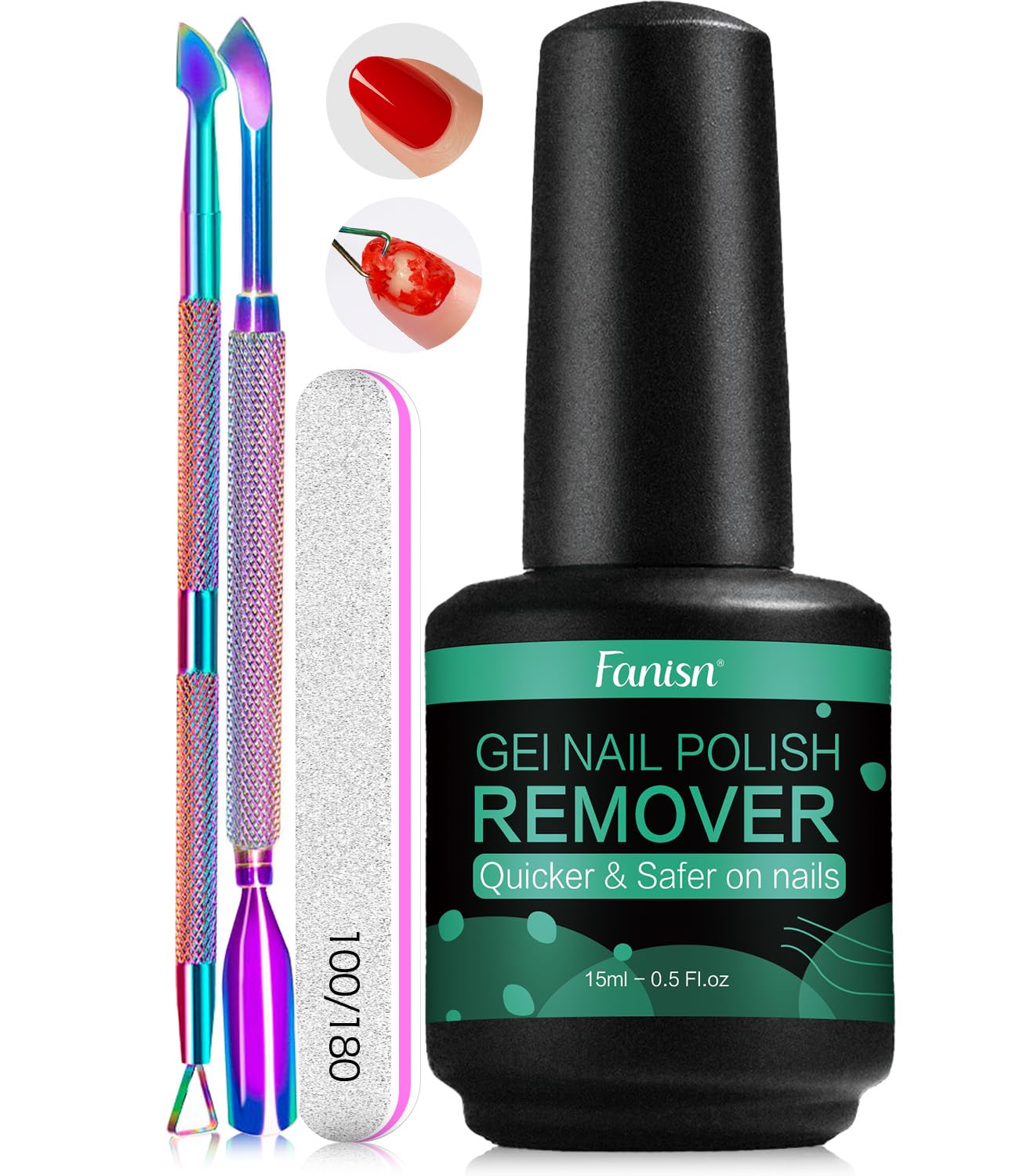 Gel Nail Polish Remover - Acetone-Free Formula for Quick 2-5 Min Removal | 15ml (0.5 fl oz)