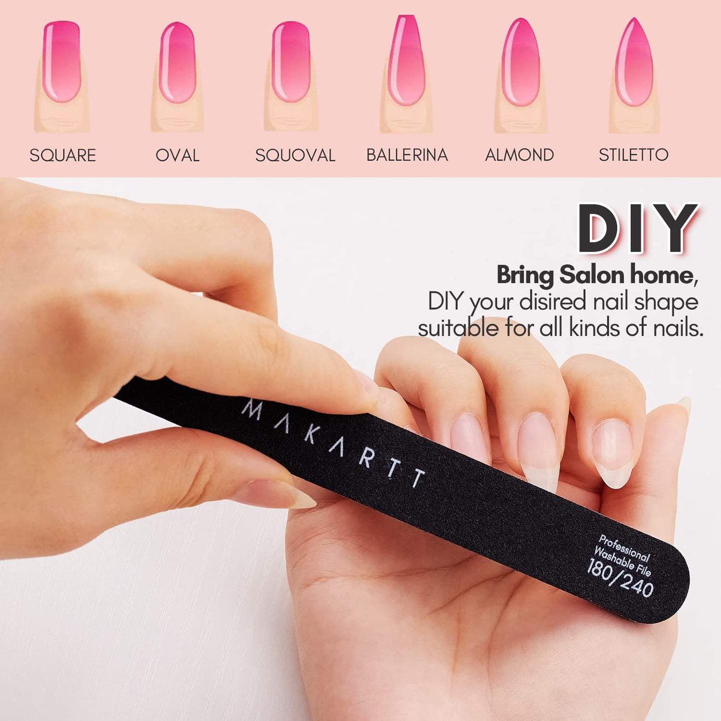 Makartt Nail File Set - 180/240 Grit Emery Boards for Professional Manicure | 10pcs Washable Dual-Sided Files