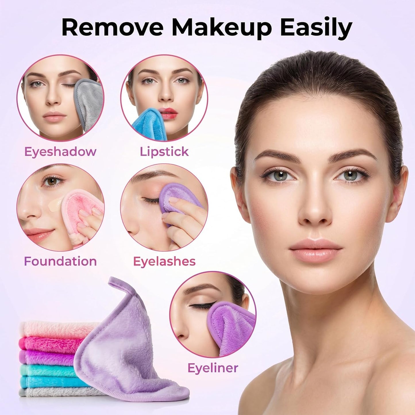 Sukh Makeup Remover Cloth | 7PCS Reusable Microfiber Pads - Soft 6x6 Inch Cleansing Towels for All Skin Types