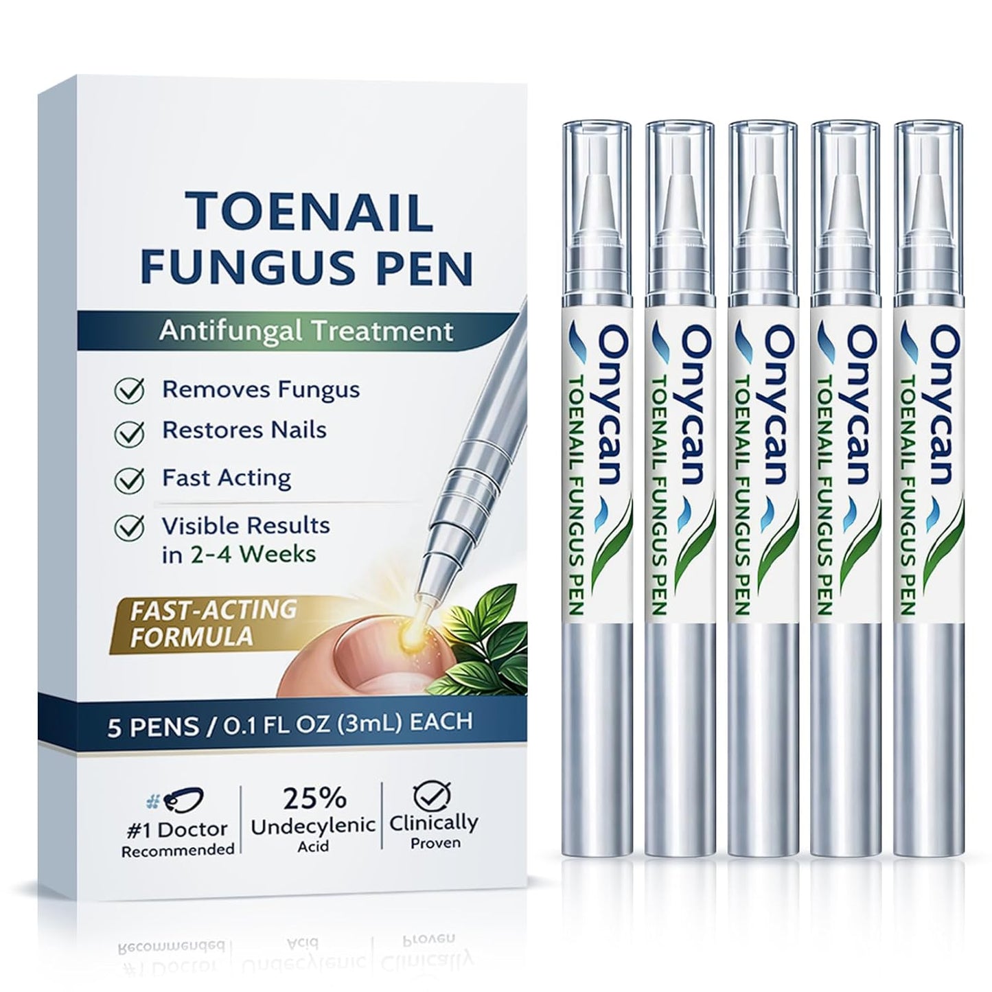 Toenail Fungus Treatment Pen - Extra Strength 25% Undecylenic Acid | Repair Discolored, Thick Nails - 5 Pens