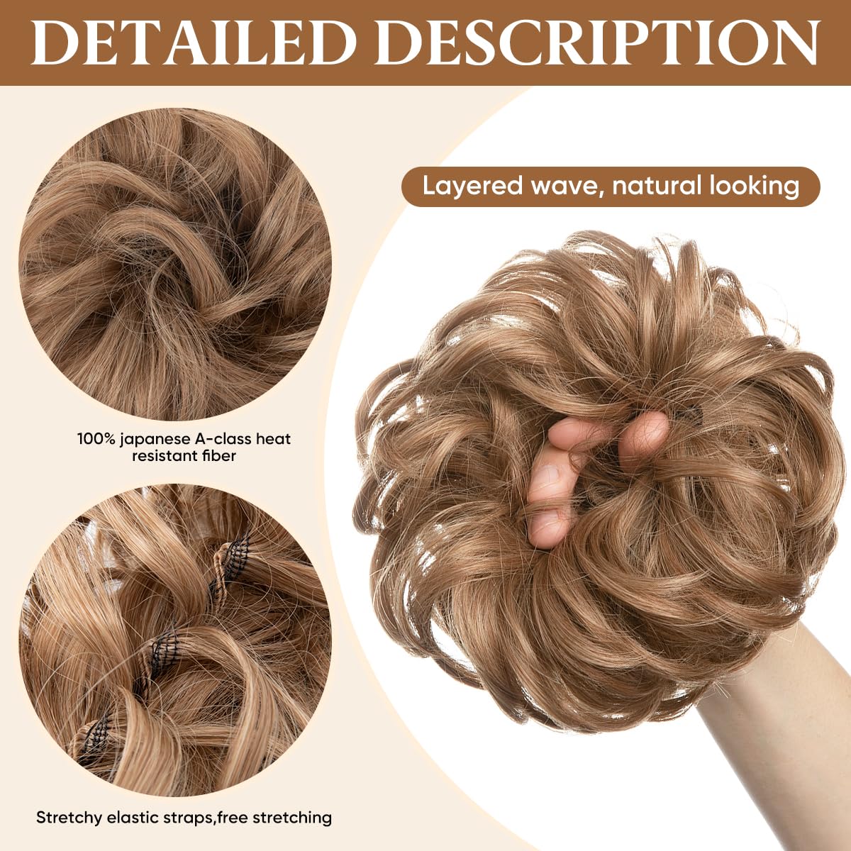 Large Messy Bun Hair Piece - Wavy Curly Synthetic Chignon Ponytail Extensions | Thick Updo for Women - Dirty Blonde