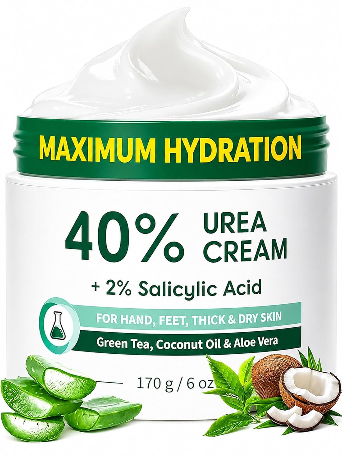 Urea Cream 40% - Maximum Strength Foot Cream for Dry Cracked Heels | Callus Remover with 2% Salicylic Acid, Moisturizer for Hands & Elbows