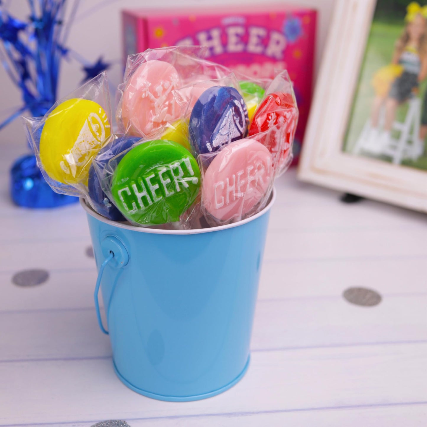 Cheer Tattoo Lollipops, Team Party Favor Candy Gifts, Pack of 24