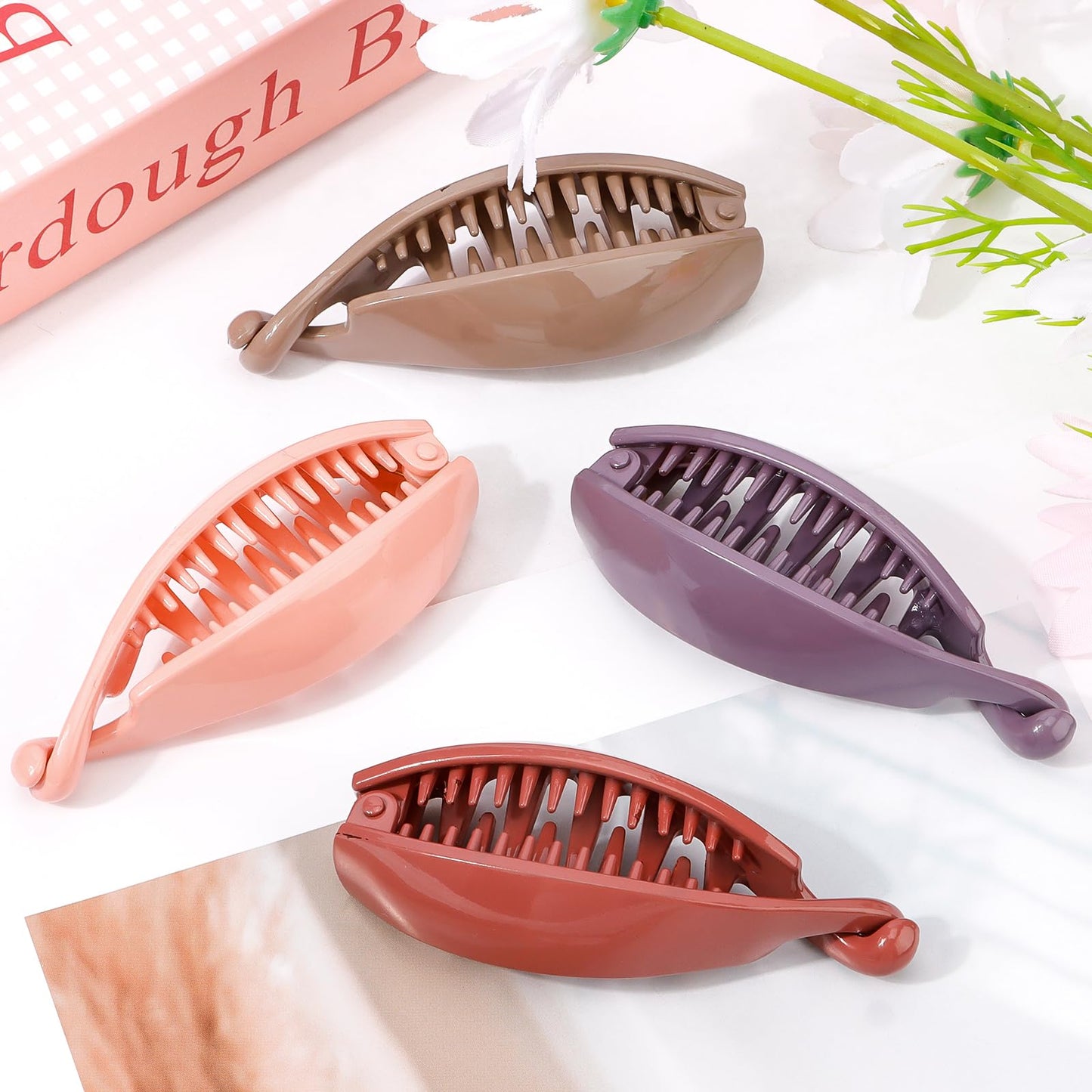 Hapdoo 4PCS Small Banana Clip, Banana Clips for Thin Hair Strong Hold Bun Holder Jaw Barrettes for Women and Girls