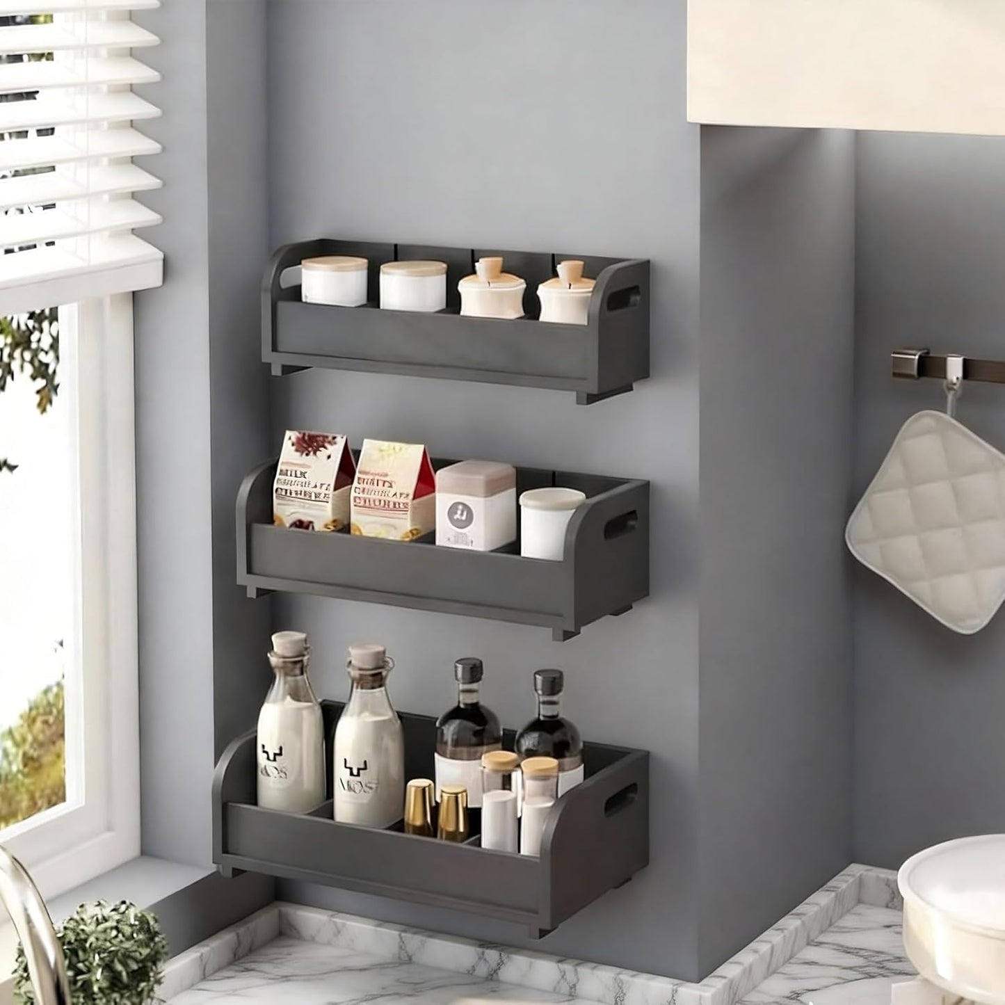Bamboo Tea Organizer - 3 Layer Stackable Tea Bag Storage Rack | Large Capacity for Kitchen & Office (Black)