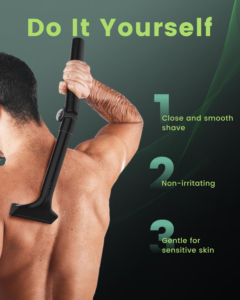 NUBACK Back Shaver for Men with Long Extendable Handle, Body Back Hair Trimmer for Men with 4 Replaceable Blades, Self-Service Body Groomer Razor, Wet & Dry Mens Back Shaver for Easy Hair Removal Blue