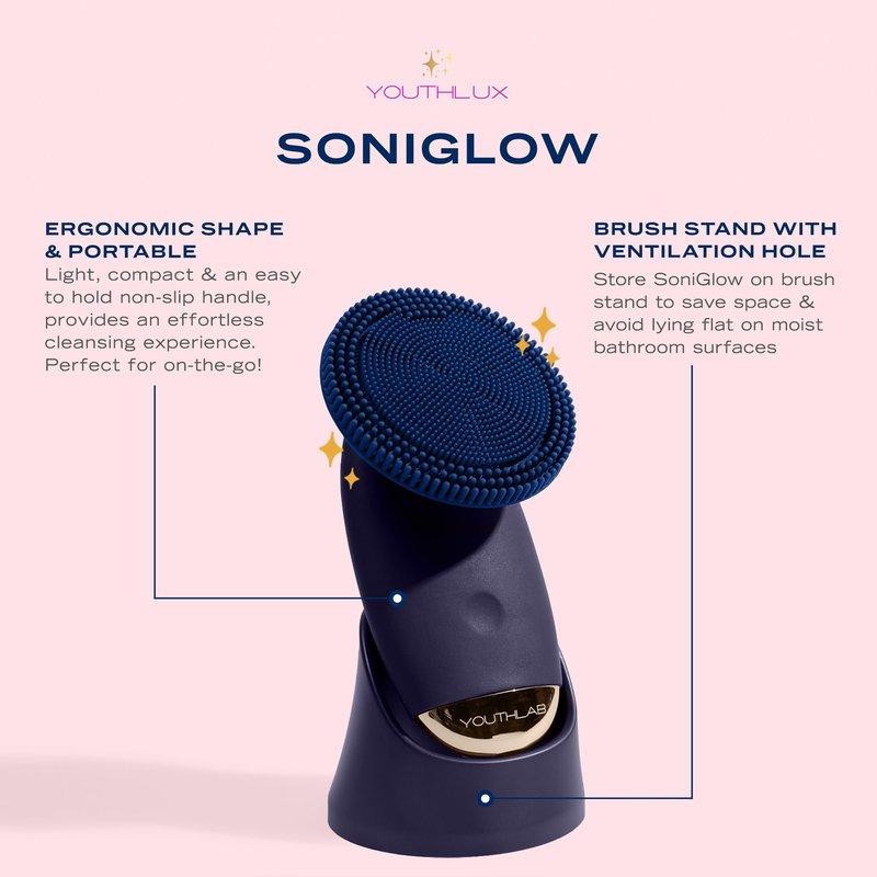 YOUTHLUX SoniGlow Silicone Face Scrubber/Facial Cleansing Brush – Electric Vibrating Skincare Scrubber Tool for Deep Pore Cleansing, Gentle Massage, Makeup Removal, Waterproof and Rechargeable (Navy)