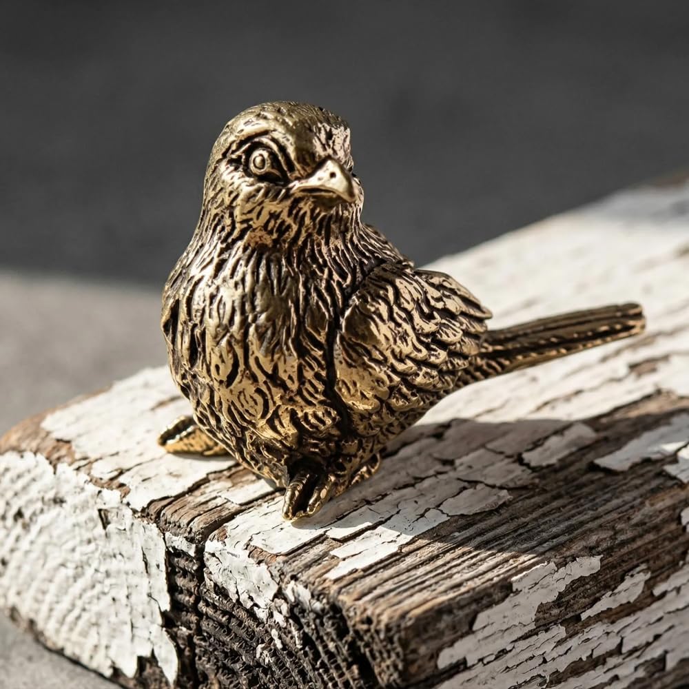 Brass Bug Figurines Set - 3 Metal Statues of Sparrow, Cricket & Butterfly for Home Office Decor