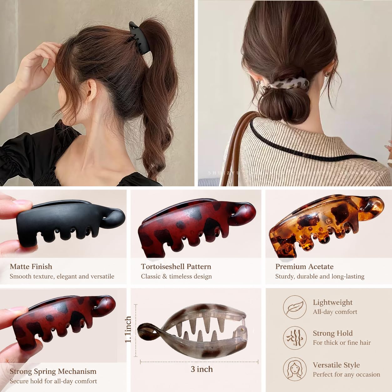 Banana Hair Clips Small Hair Clip 4PCS Cute Oval Black Gold Leopard Print Banana Hair Accessory Clip Non Slip for Ponytails Buns Curly Hair Claw Clips for Women Daily Thin Hair Decoration