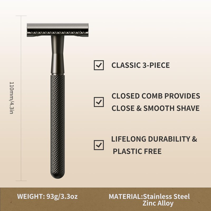 Gearhub Butterfly Double Edge Safety Razor Reusable Stainless Metal Wet Shaving Razor with 10 Swedish Platinum Blades for Men Women Barber Bikini Armpit Hair, Silver GR179
