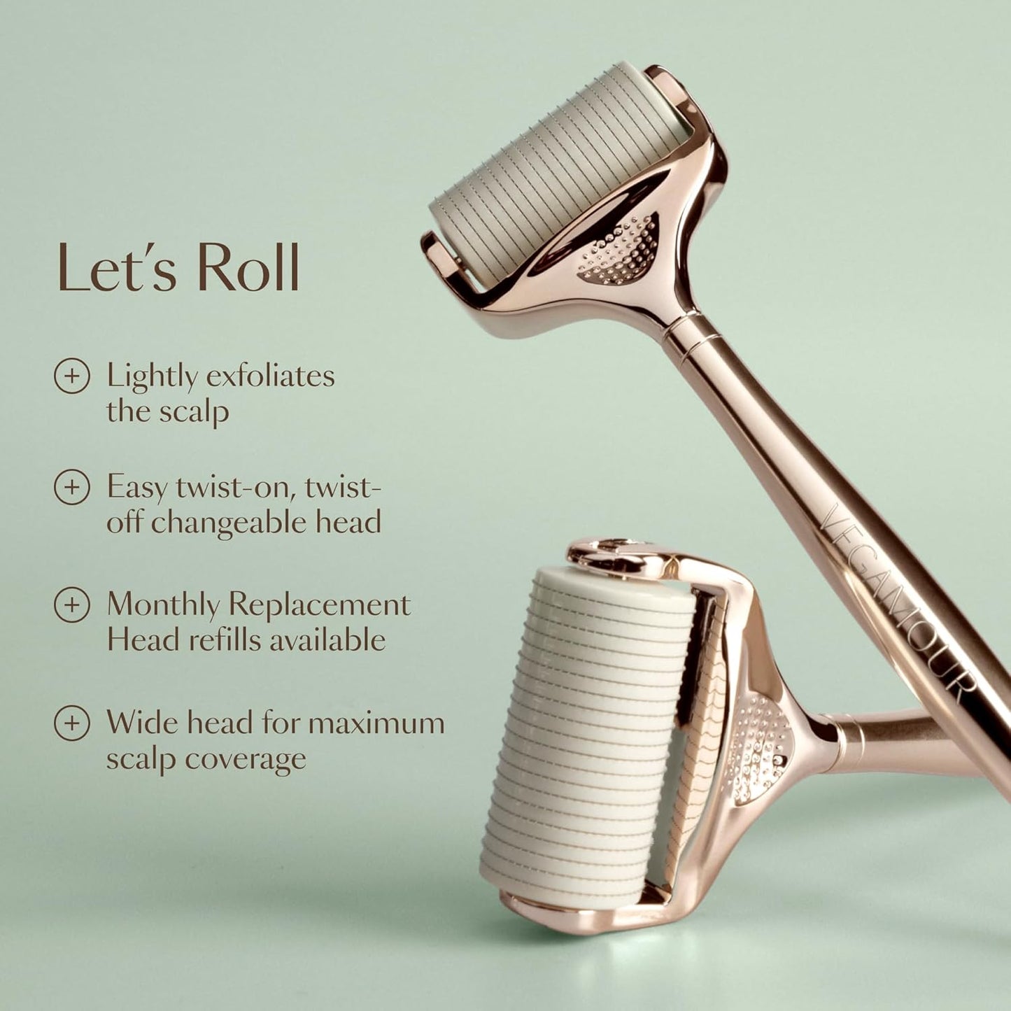 VEGAMOUR GRO+ Advanced Dermaroller Replacement Head - 1,200 Microneedle 0.25mm Scalp Tool | Gently Exfoliates Scalp