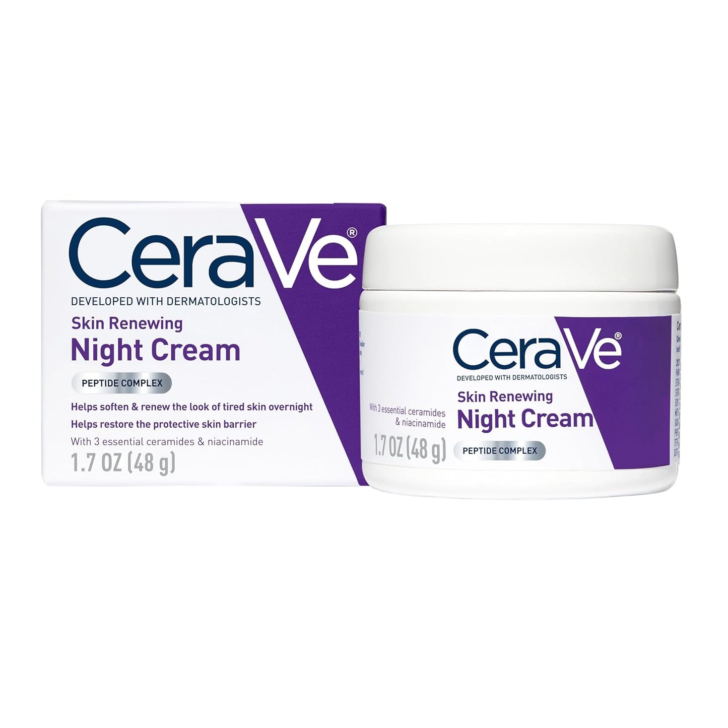 CeraVe Skin Renewing Night Cream - Peptide Complex & Hyaluronic Acid Moisturizer | 1.7 Oz