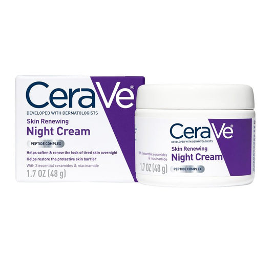 CeraVe Skin Renewing Night Cream, Peptide Complex, Hyaluronic Acid & Ceramide Moisturizer for Face, 1.7 Ounce