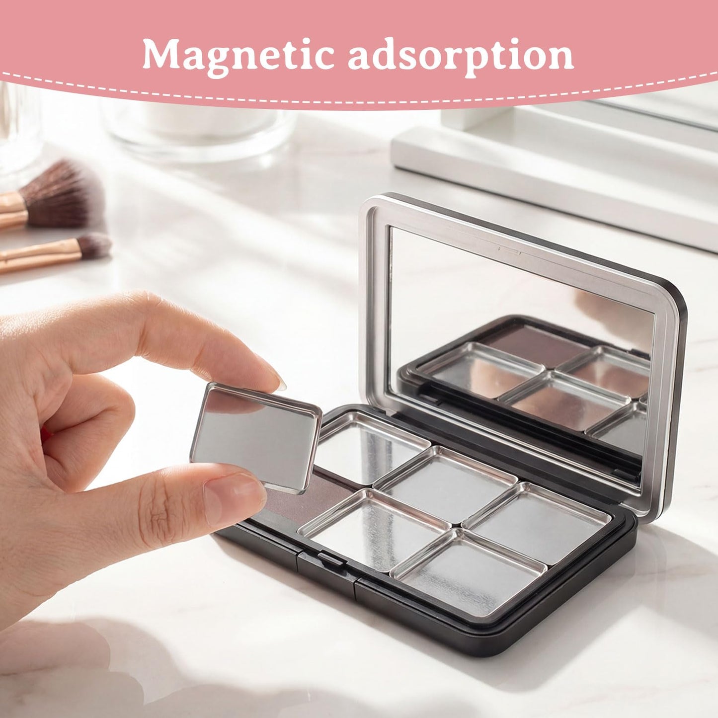 HDFCLUP 3Pcs Empty Magnetic Makeup Palette Set with 18 Metal Pans & Pressing Tool,Refillable DIY Makeup Palette for Eyeshadow Blush Lipstick.Suitable for work, dates, parties, and travel