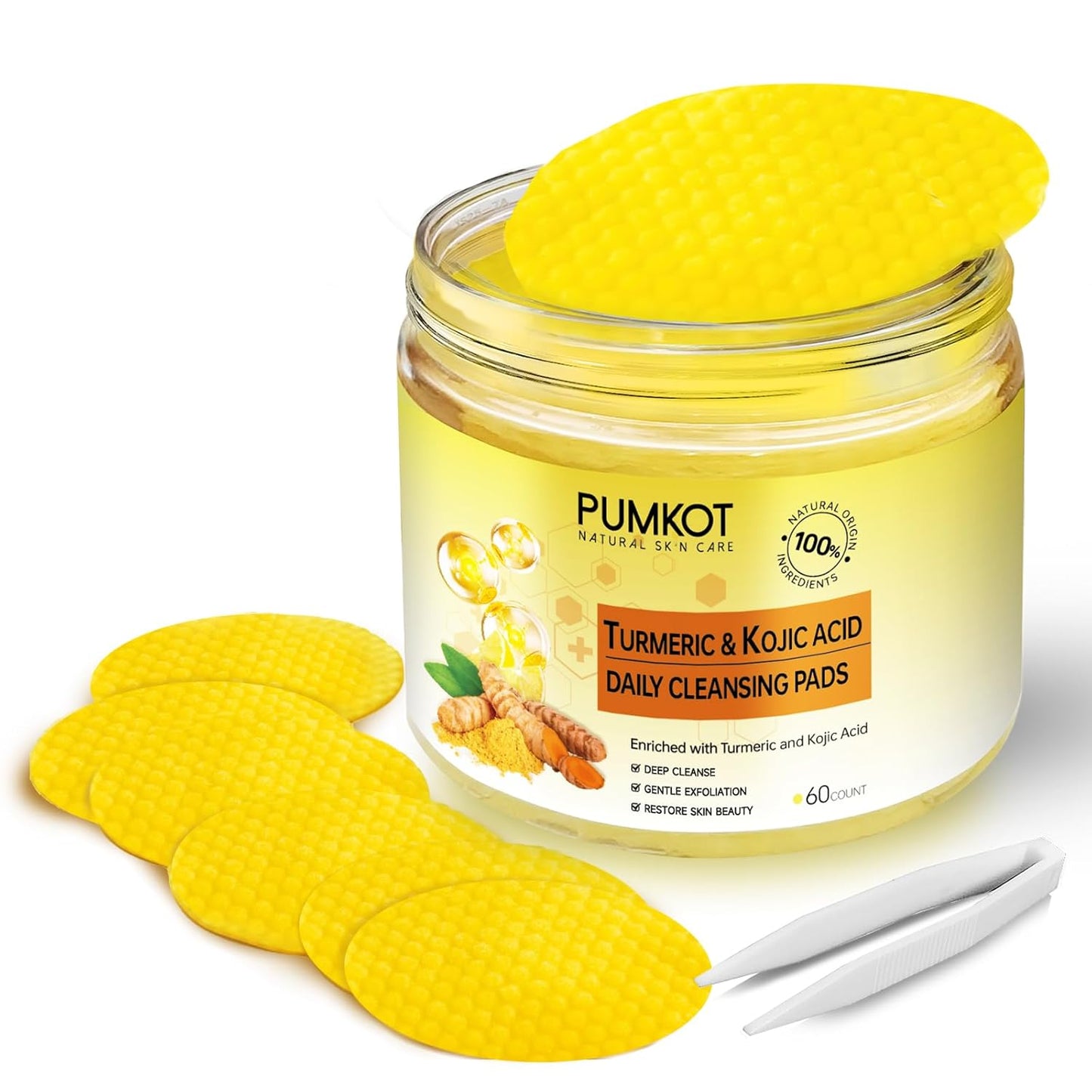 Turmeric Kojic Acid Cleansing Pads - Exfoliating Face Scrub Pads | 60 Count