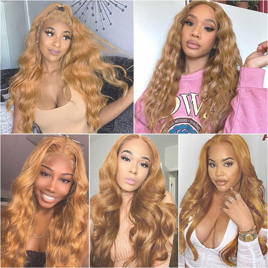 Honey Blonde Bundles Human Hair 27 Body Wave Bundles 20 inch 1 Bundle 55g Double Weft Soft Real 27 Blonde Bundle Human Hair Extensions
