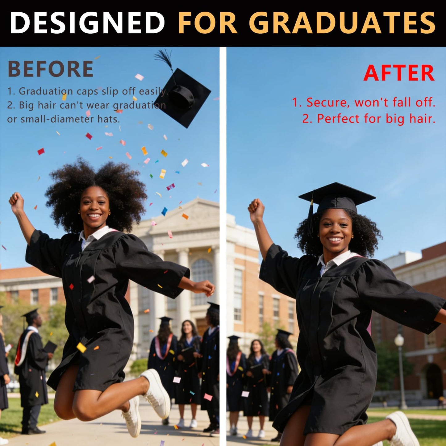 Ecuupas Graduation Cap Headband Grad Cap Hairbands for Graduation Insert Grad Hat Headband Holder Secures Hat Accessories for Graduates, Students, Women
