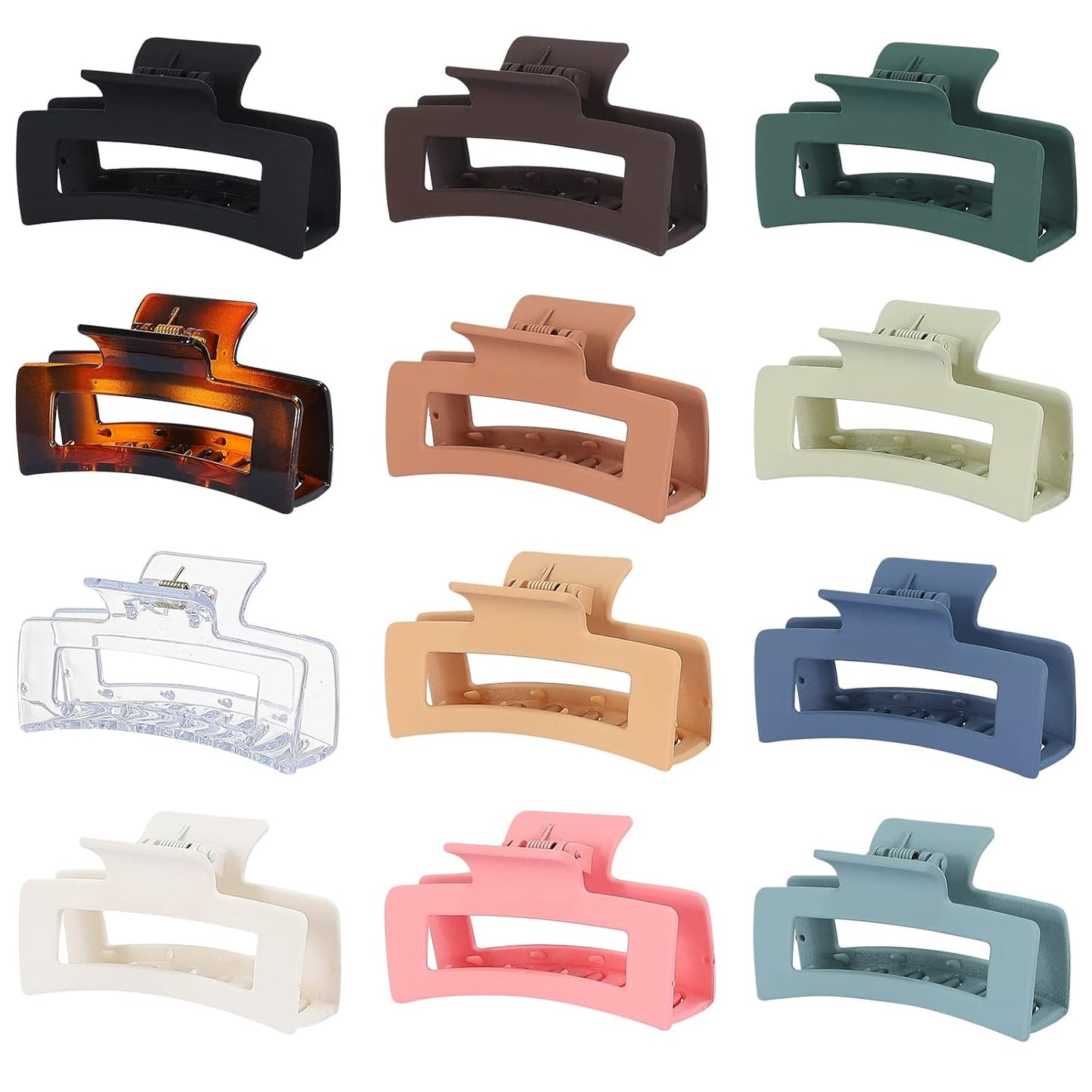 3.5 Inch Medium Hair Accessories - 12 Pcs Square Jaw Clips for Thick & Thin Hair | Rectangular Basic Color Clips for Women & Girls