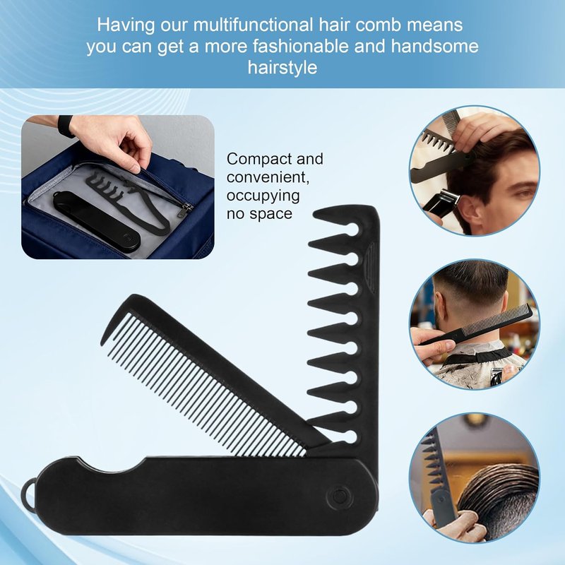 Wide Toothed Hair Comb Set - Dual-Purpose Textured Grip & Folding Design for Travel | Voluminous Styling Accessory