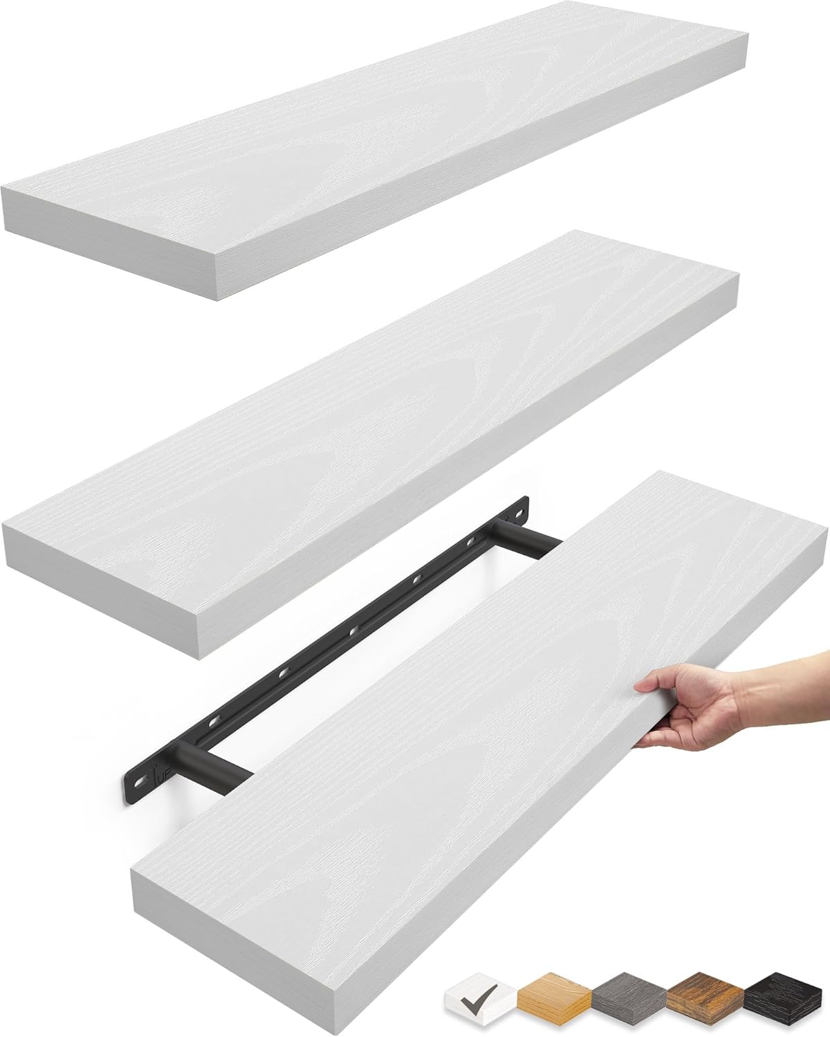 Floating Shelves Set of 2 - Rustic Wood Wall Mounted | 22.5 Inches for Bathroom, Bedroom, Living Room, Kitchen - 22lbs Capacity, Rustic Brown