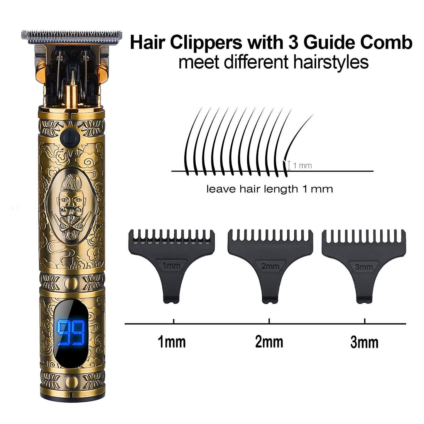 Suttik Hair Clippers for Men, Professional Hair & Beard Trimmer for Men, Mustache Trimmer T-Blade Hair Liner Edgers, Gold Knight Close-Cutting Trimmers