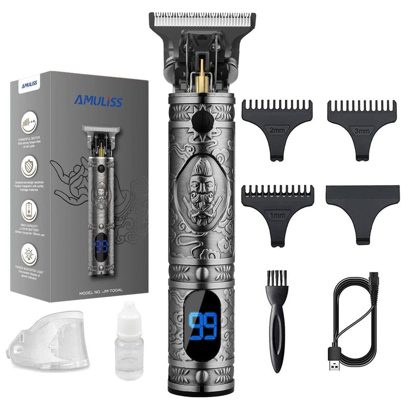AMULISS Hair Clippers for Men Beard Trimmer Cordless Electric Shaver Razor for Men, Zero Gapped Grooming Kit Barber Clippers with LCD Display, Gift for Men Kids