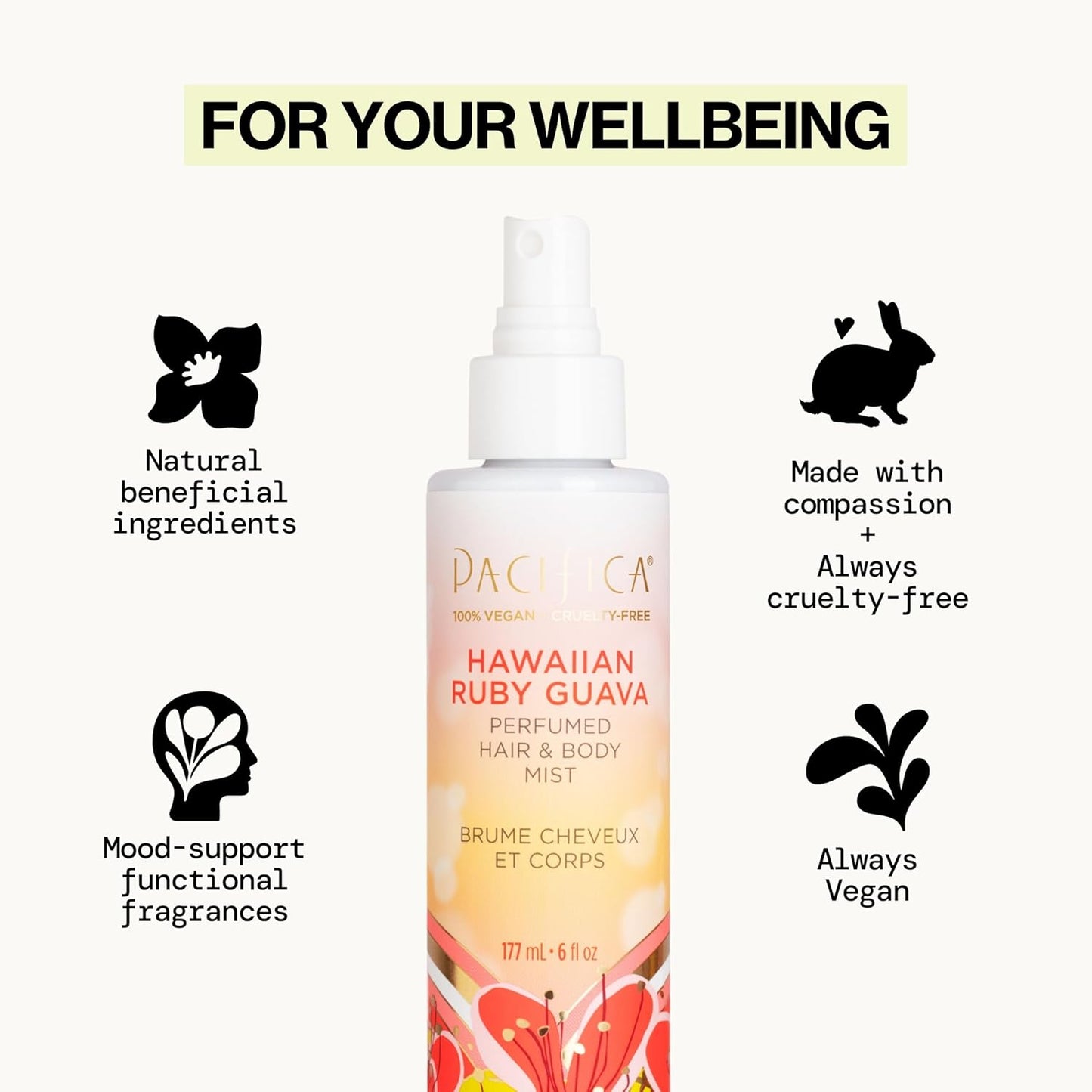 Pacifica Hawaiian Ruby Guava Hair Perfume | Alcohol-Free Body Fragrance Spray Mist - 6 oz, Vegan & Cruelty-Free