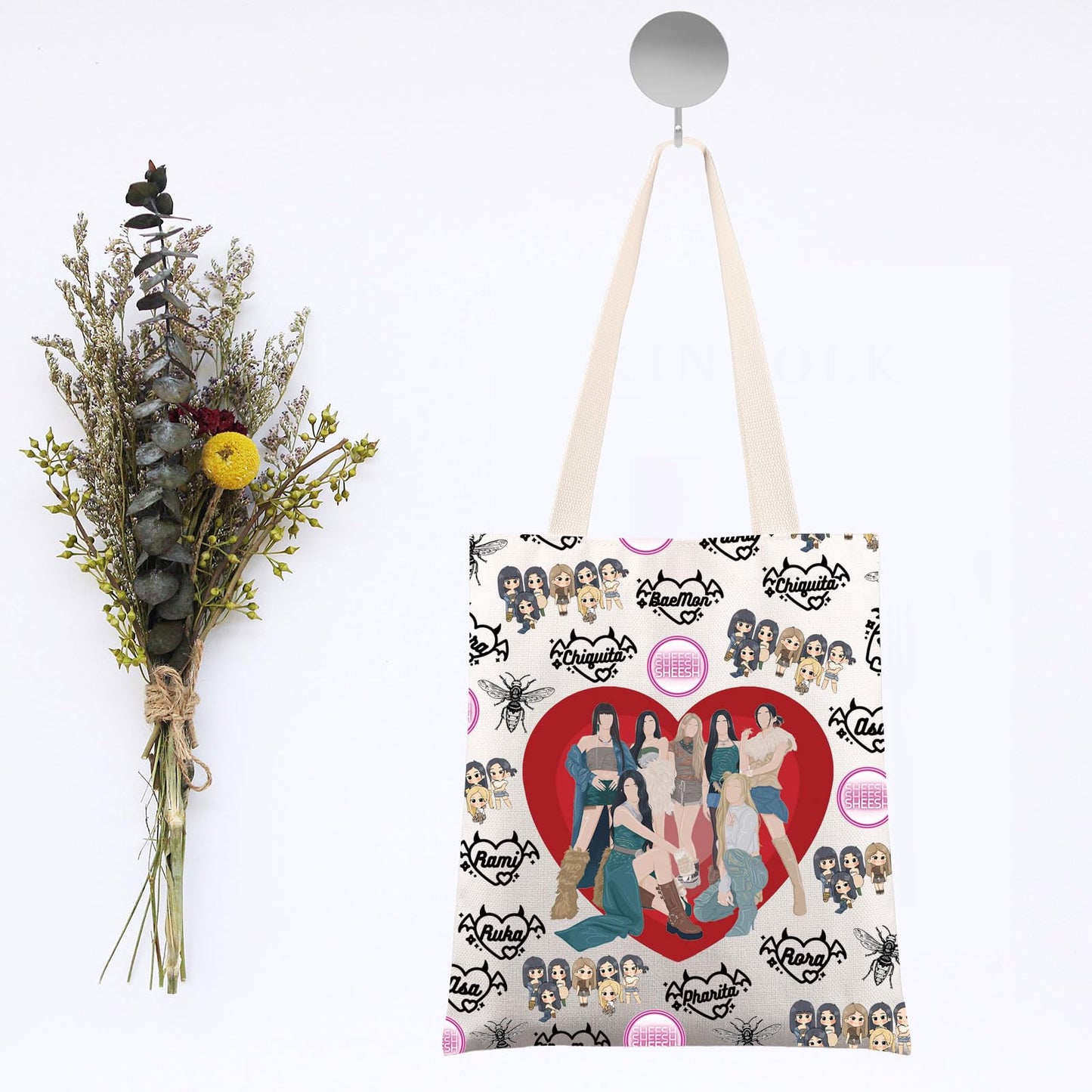 JNIAP K-Pop Group Tote Bag - K-Pop Band Fans Gifts, Music Shoulder Bag, Merchandise, Lover Gifts (sheesh tb)