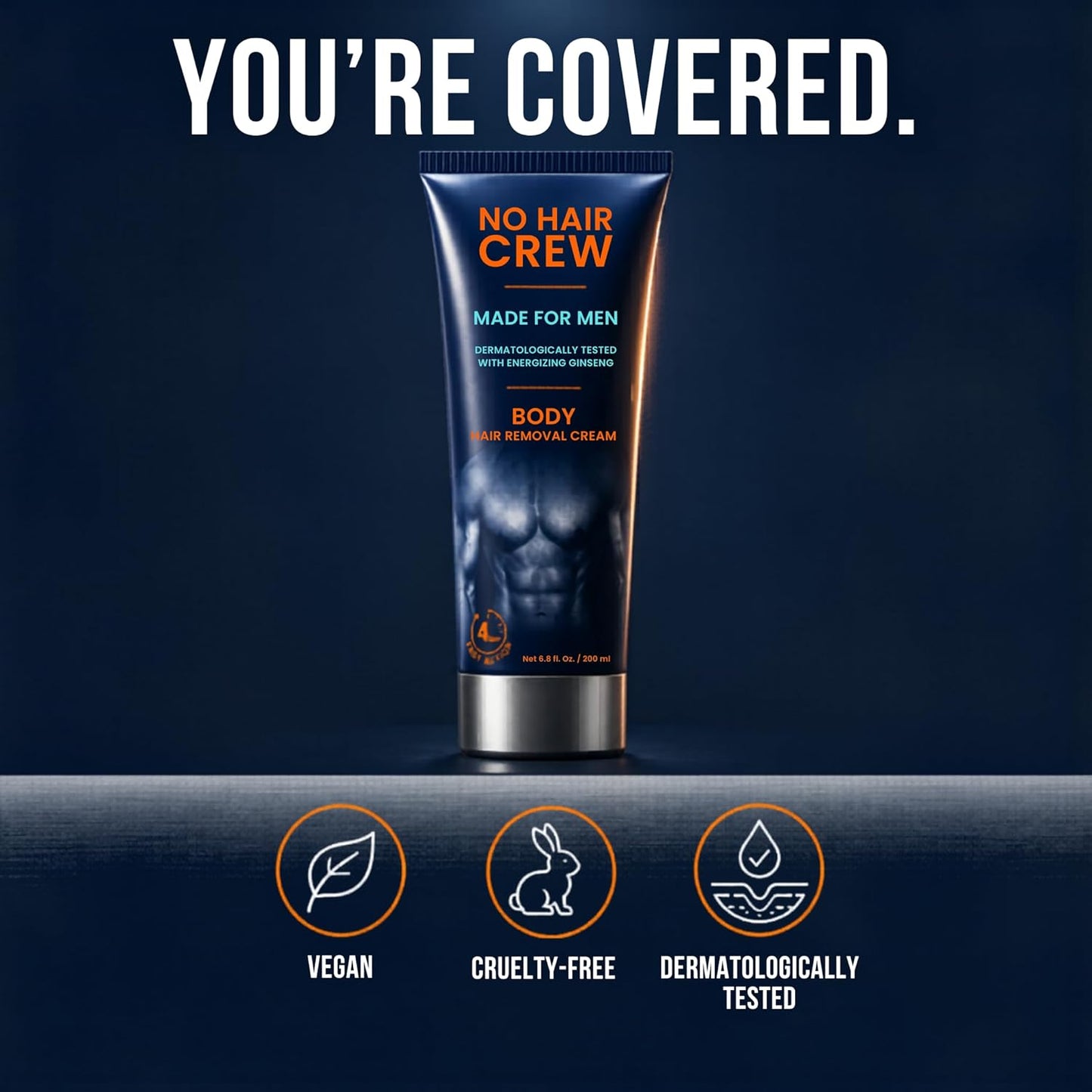 No Hair Crew Hair Removal Cream for Men - Painless Manscaping with Energizing Ginseng | 200ml