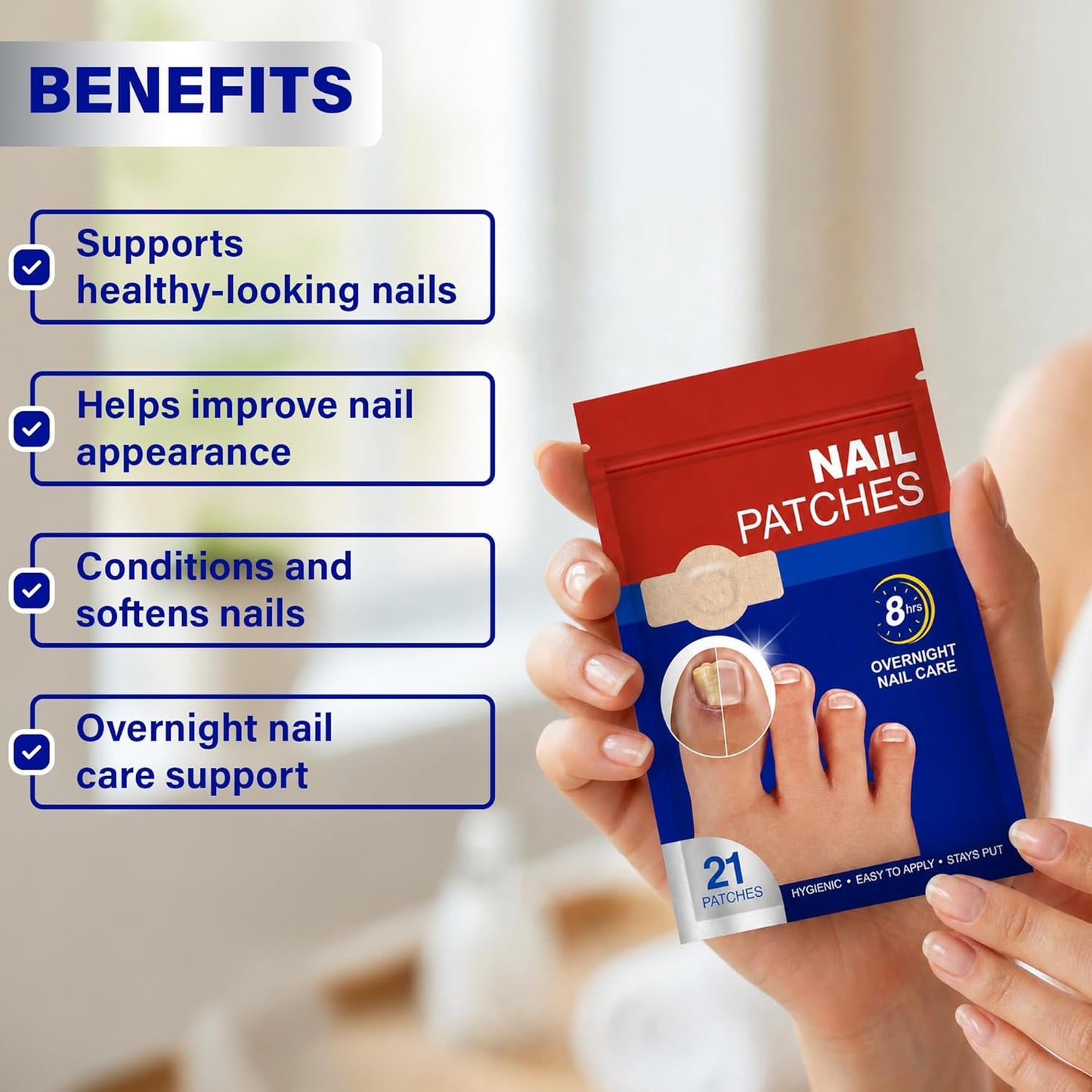 Nail Patches - Overnight Nail Care Stickers for Toenails & Fingernails | Thin & Breathable | 4 Pack (84 Patches)