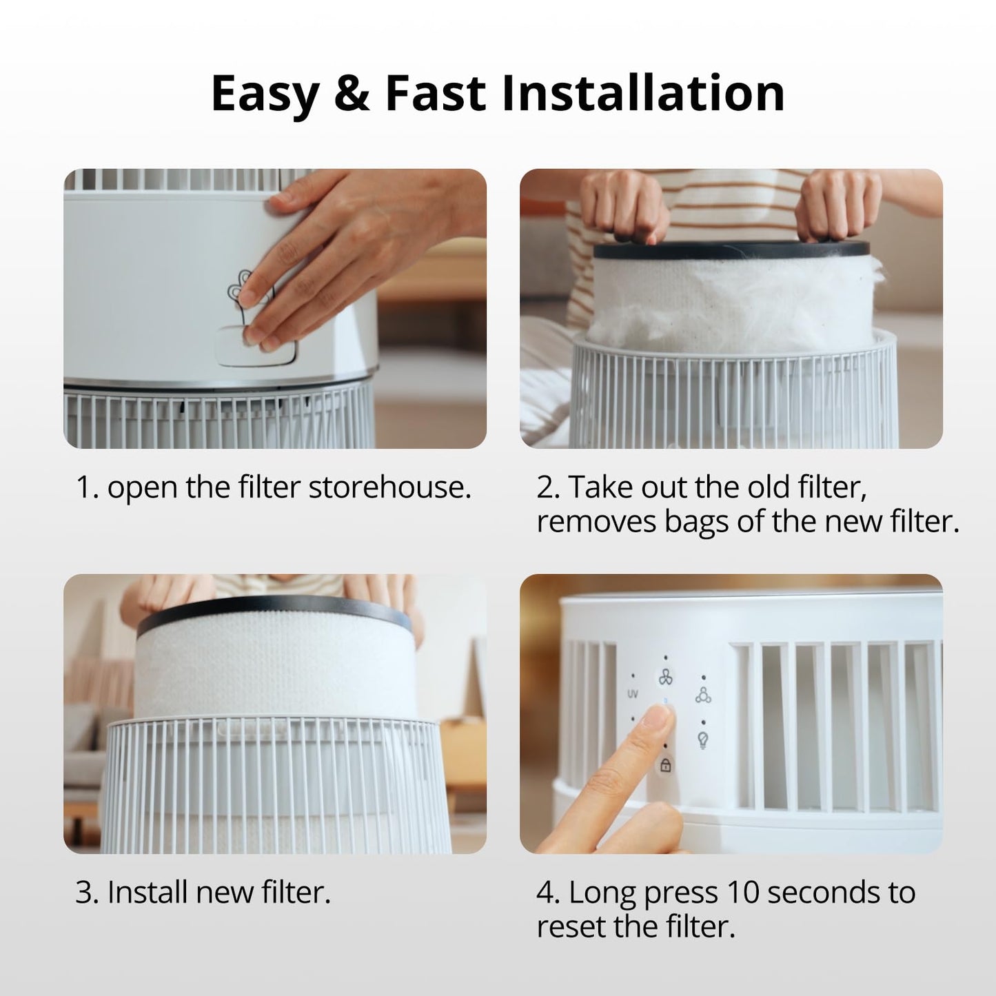 WiseHEPA Carbon Replacement Filter Compatible with WS360A Air Purifier, 9.33"L × 9.33"W × 10.39"H, Removes Pollen, Dust, Smoke, 1 Pack, White, Coverage 1644 sq.ft