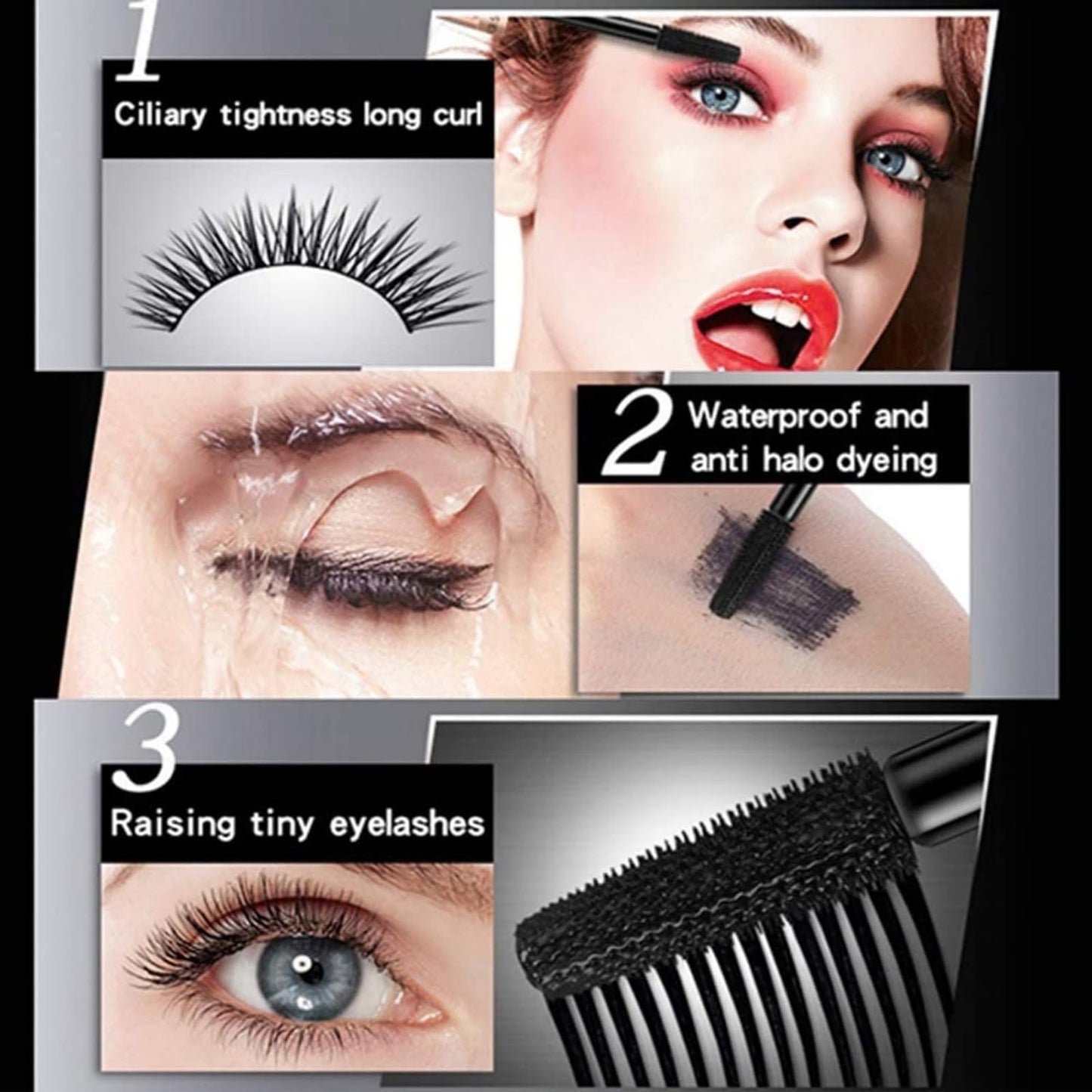 QOHNK My Amazing Lashes Mascara Black 4d Volume and Length Silk Fiber Long-Lasting No Smudge Mascara Build Voluminous Eyelashes,Smudge Proof and Lengthen Eyelashes (Black, 3PCS)