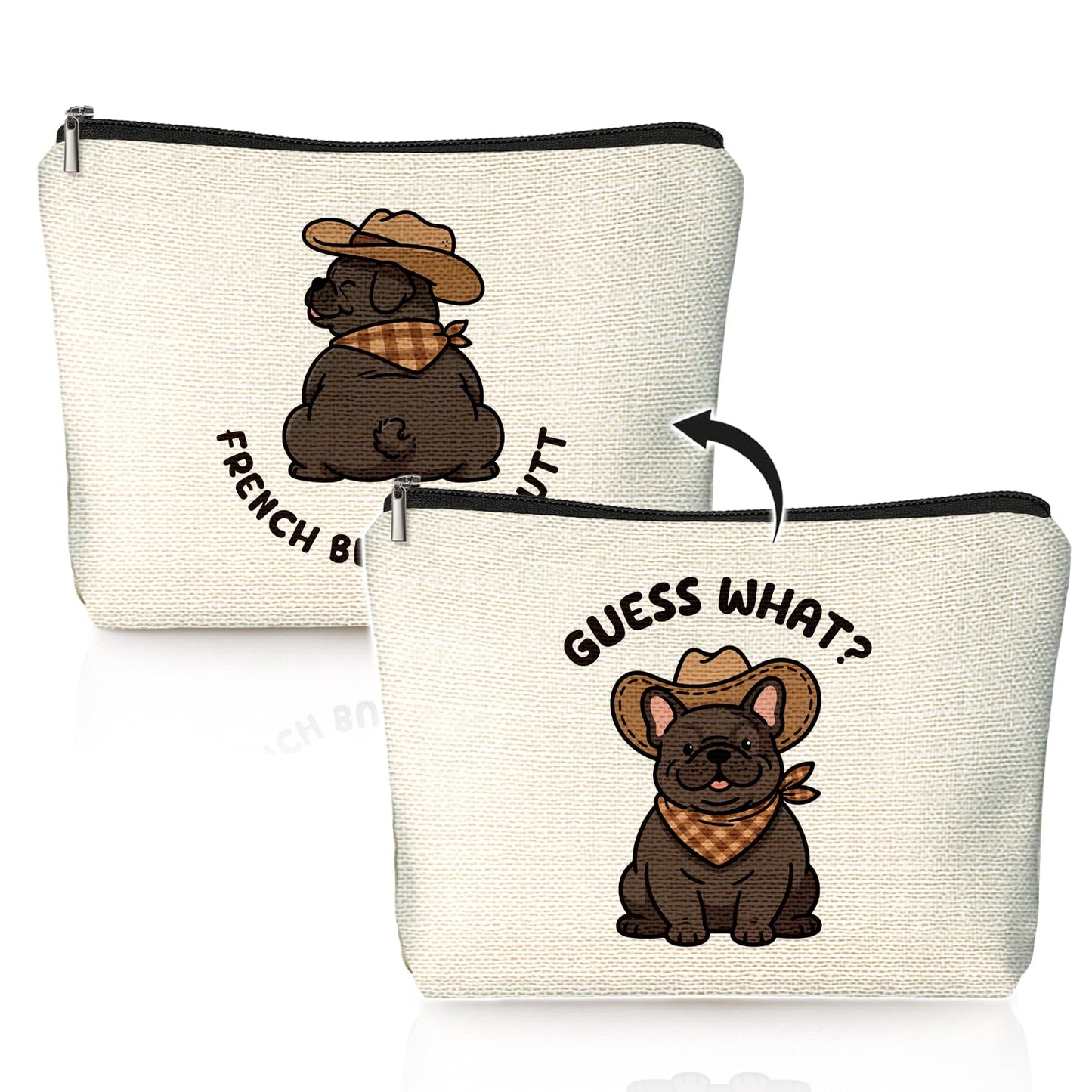 LIANGW Funny French Bulldog Makeup Bag, French Bulldog Gifts for Women Cosmetic Bag, Frenchie Mom Gifts for Women, Funny Western Cowboy Dog Small Toiletry Bags Zipper Makeup Pouch