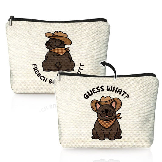 LIANGW Funny French Bulldog Makeup Bag, French Bulldog Gifts for Women Cosmetic Bag, Frenchie Mom Gifts for Women, Funny Western Cowboy Dog Small Toiletry Bags Zipper Makeup Pouch