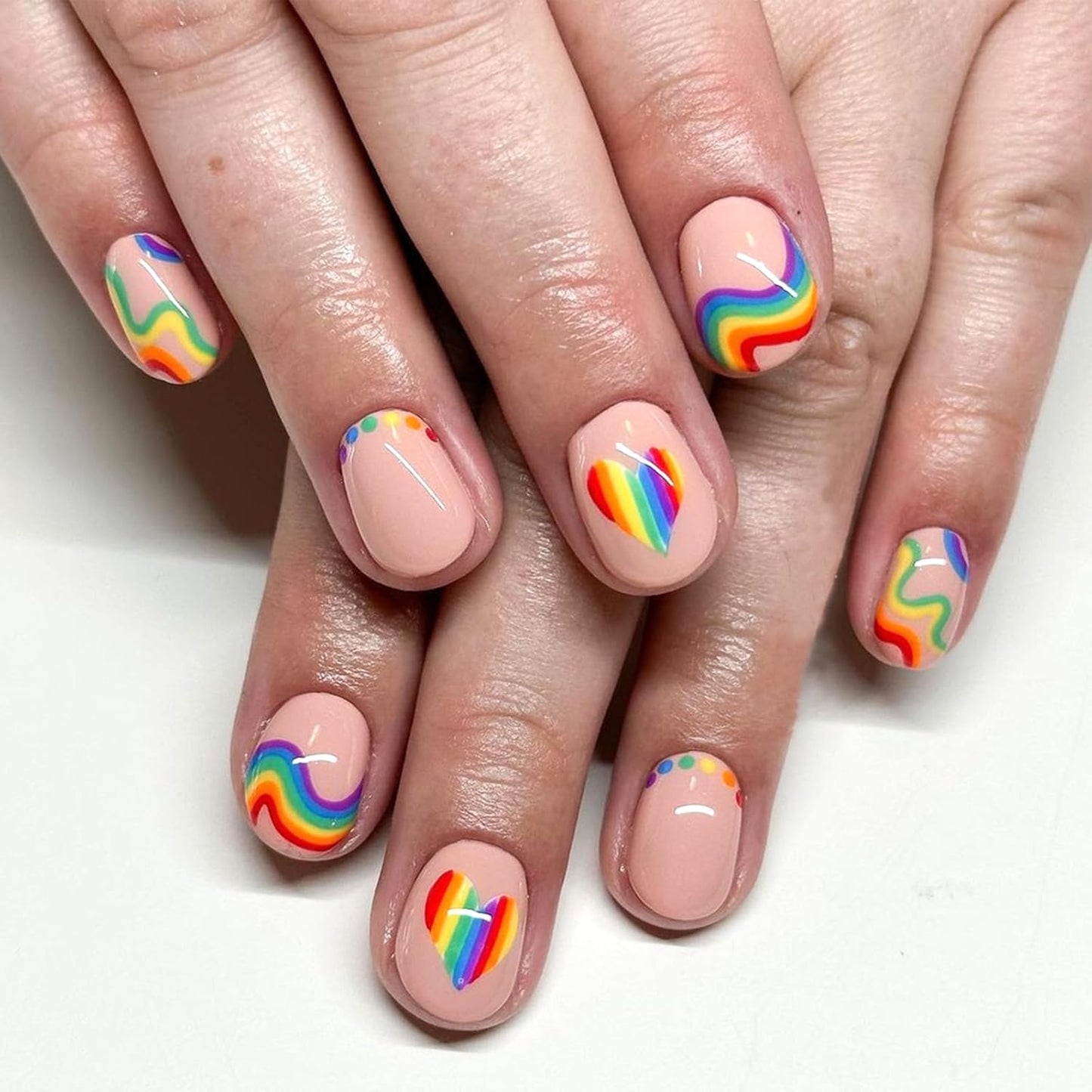 Colorful Polka Dot Press-On Nails - Short Square Acrylic Fake Nails | Glossy Full Cover, 24 Pcs