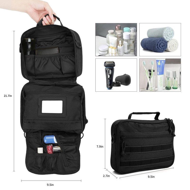 SUNRISING Tactical Travel Toiletry Bag for Men and Women, Hanging Travel Toiletry Organizer Dopp Kit, Toiletries Shaving Hygiene Bathroom Bag,Men's Toiletry Bag for Short Trips Camping - Black