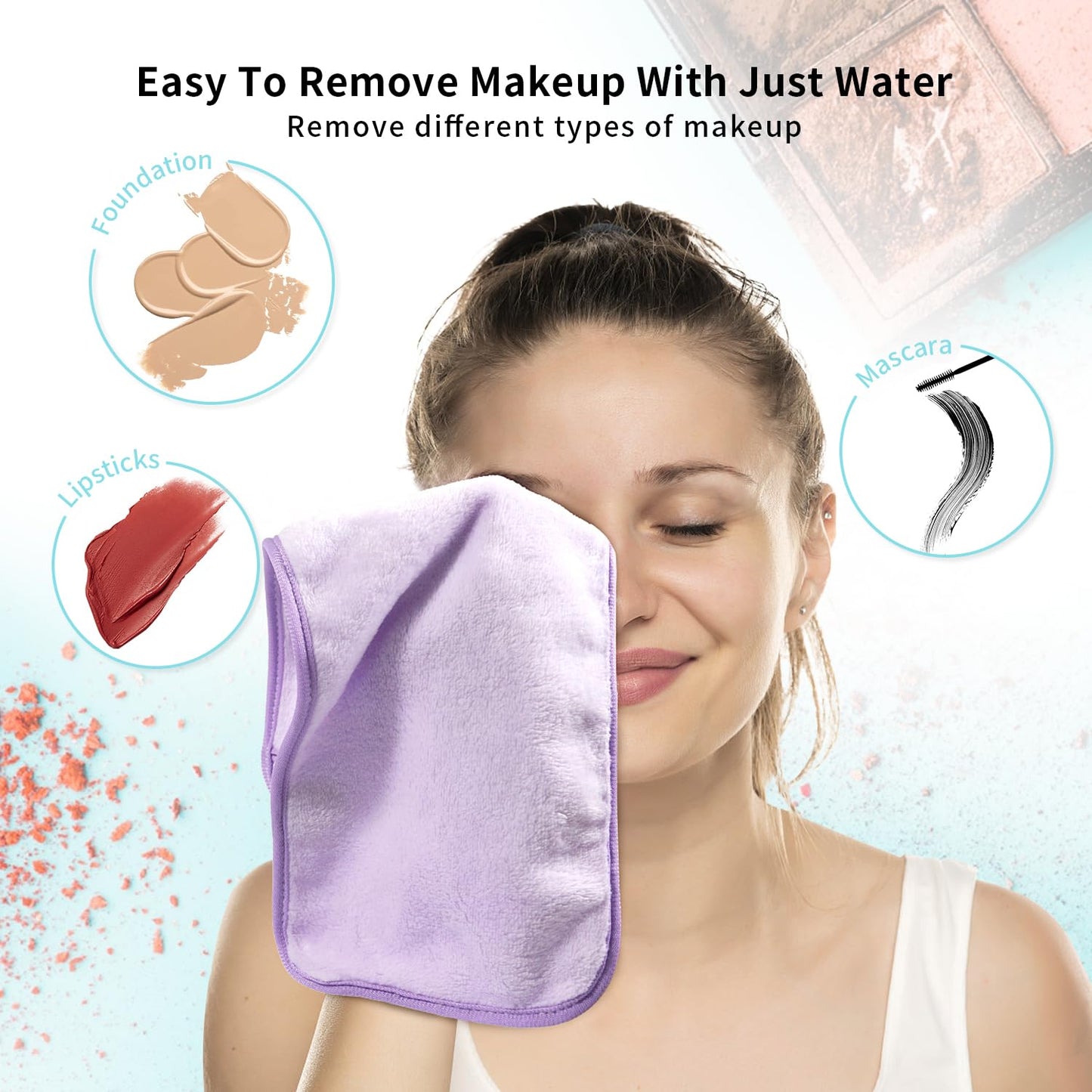 Makeup Remover Cloth Set - 7-Day Reusable Towels | Soft Coral Fleece Microfiber, 15"x6.5" for Face & Eyes