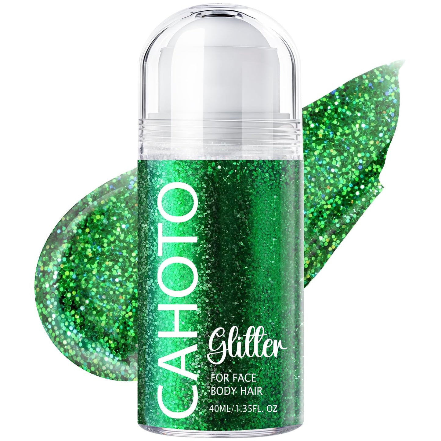 CAHOTO Green Rolling Glitter for Face Body & Hair, Roll-on Sequins for St. Patrick's Day, Sparkling Accessories for Christmas Concert Rave Festival Halloween Party Mardi Gras Carnival, 1.35fl.oz