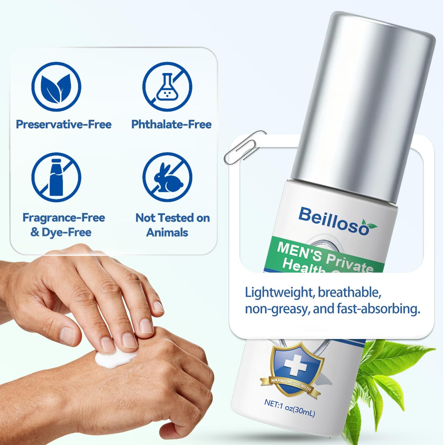 Beilloso Balanitis Treatment for Men, Miconazole Antifungal Cream， Effectively Relieves Jock Itch, Redness, Dryness, Irritation - Balanitis Gentle Care Cream（1oz）