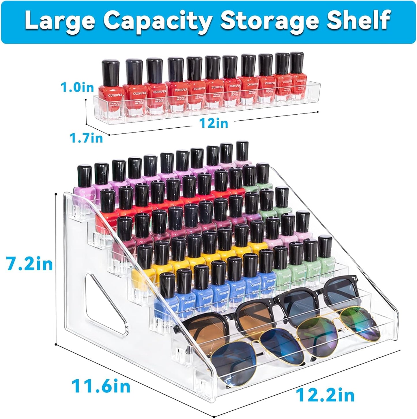 Acrylic Nail Polish Organizer - Multi-Functional Display Rack for Makeup, Sunglasses & Essential Oils | Clear Storage Case